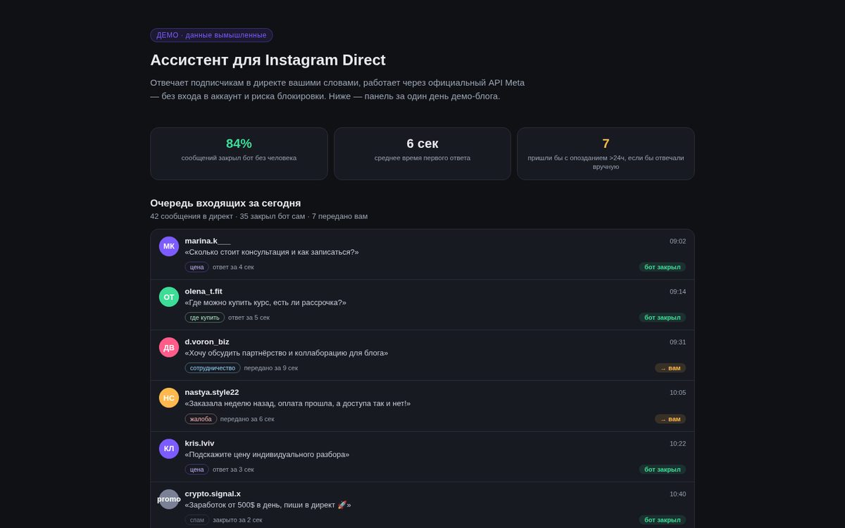 Ассистент для Instagram Direct — демо