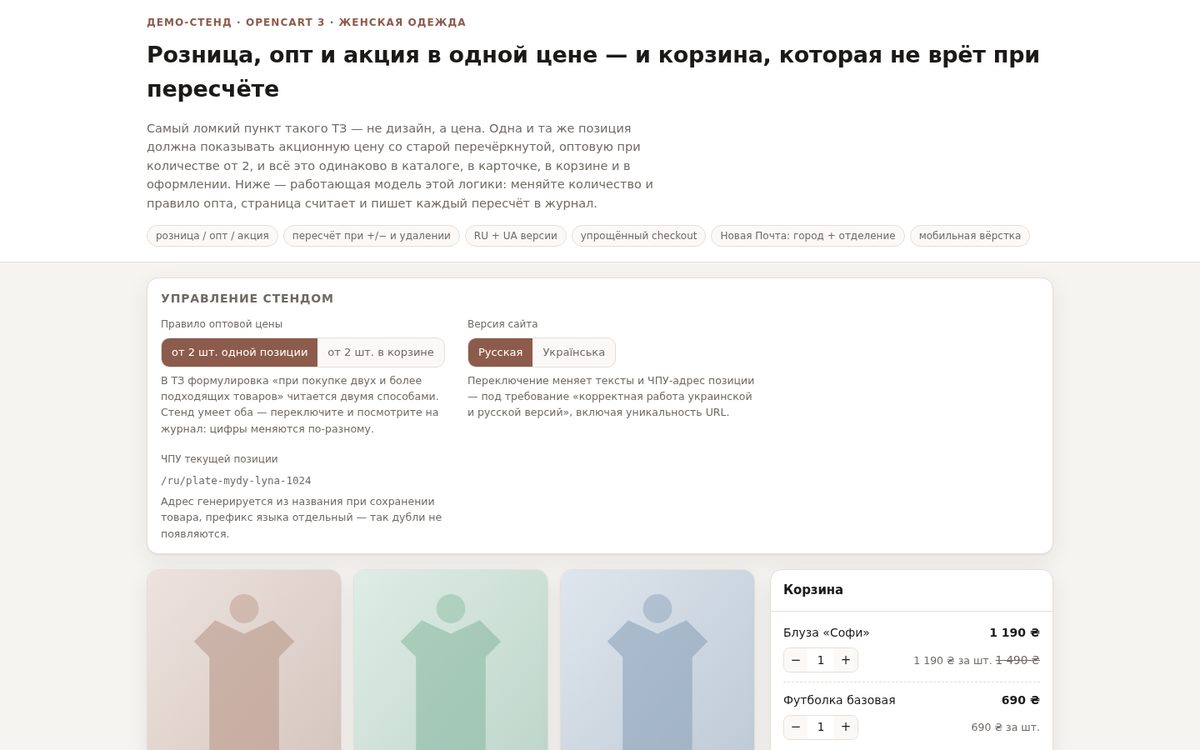 OpenCart 3 — опт, розница и пересчёт корзины