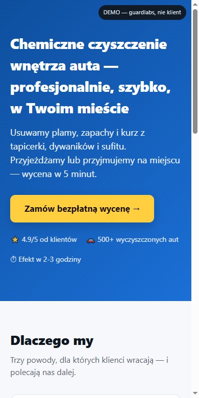 Химчистка авто изнутри — демо-лендинг (PL)