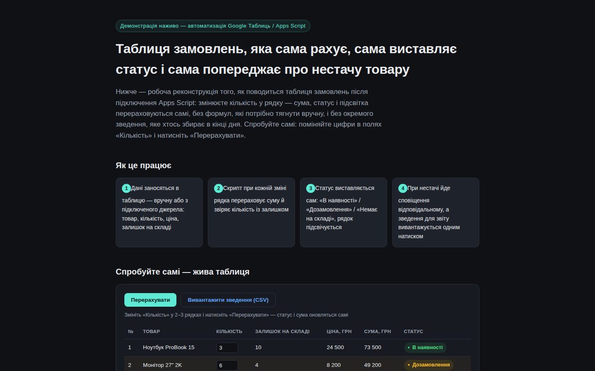 Google Таблица заказов, которая считает сама