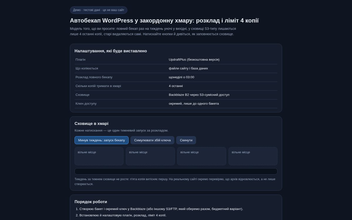 Automatic WordPress backup to an external cloud — live demo