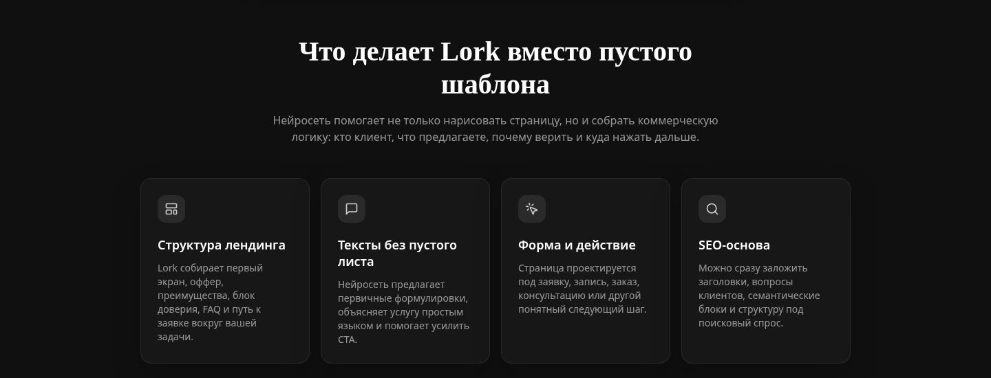 Current Lork feature grid