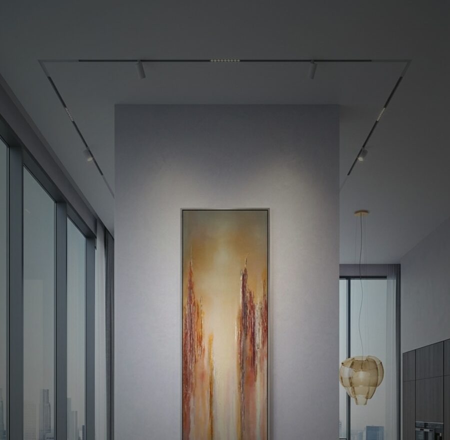 A second Gabriela Szuba painting, cool palette, installed in a private residence