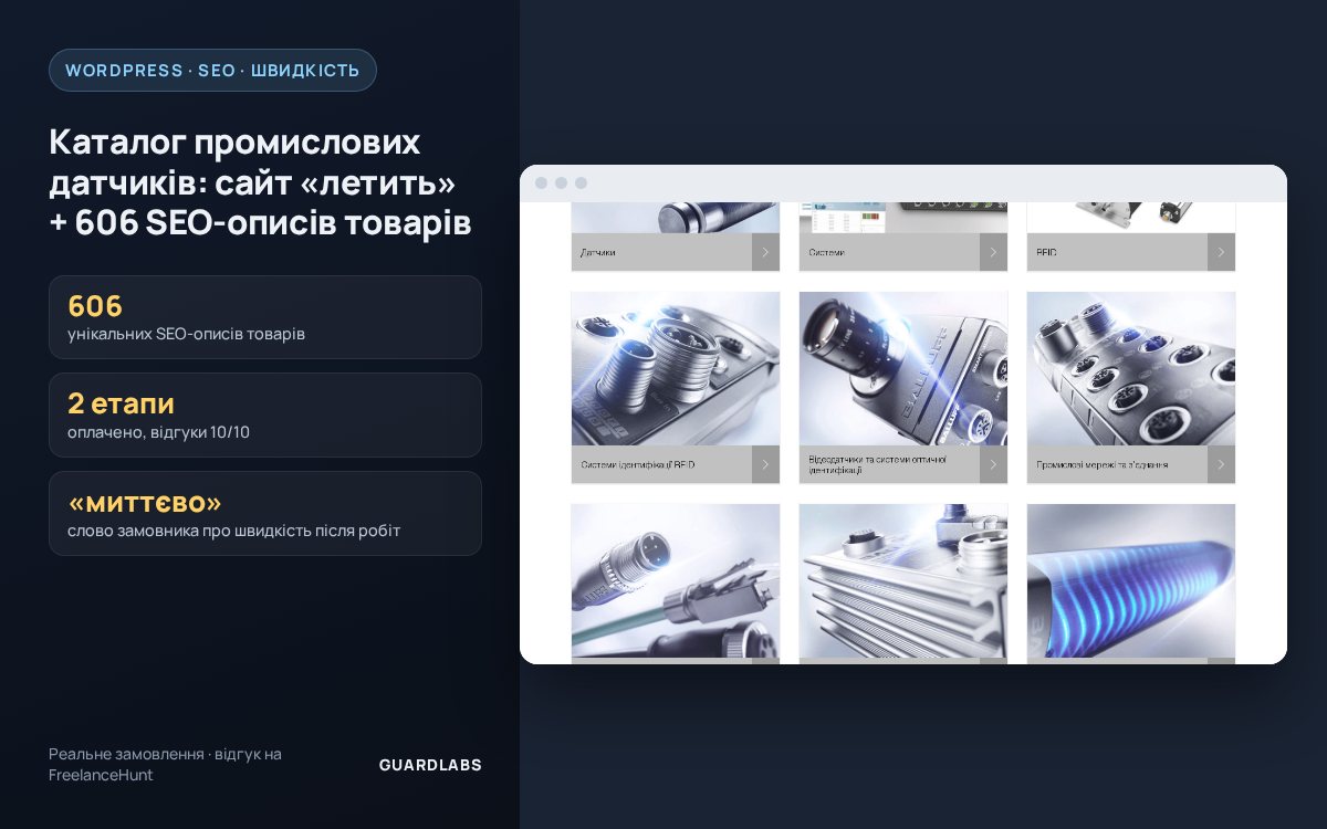 Каталог промышленных датчиков: сайт «летает» + 606 SEO-описаний товаров